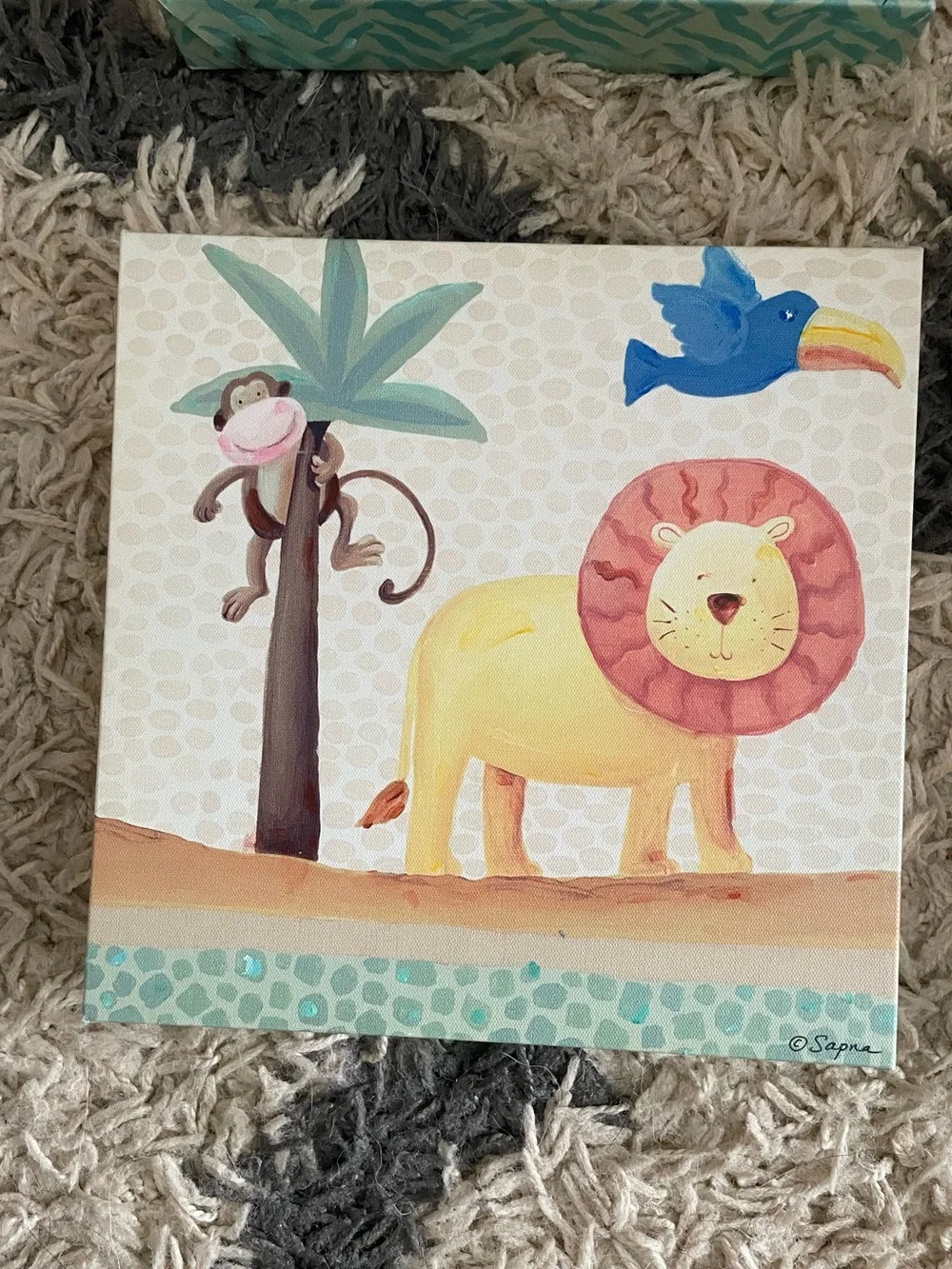 Sapna Set of 4 Nursery Jungle Animal Wall Art Set Neutral Blue, Yellow, Green